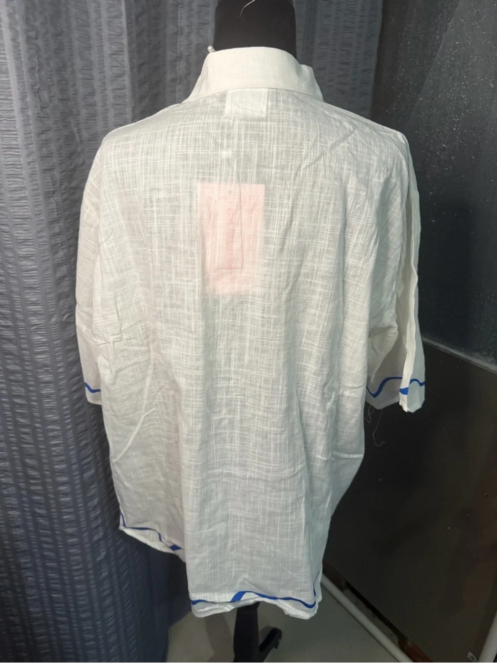 White Short-Sleeve Set with Blue Trim - women